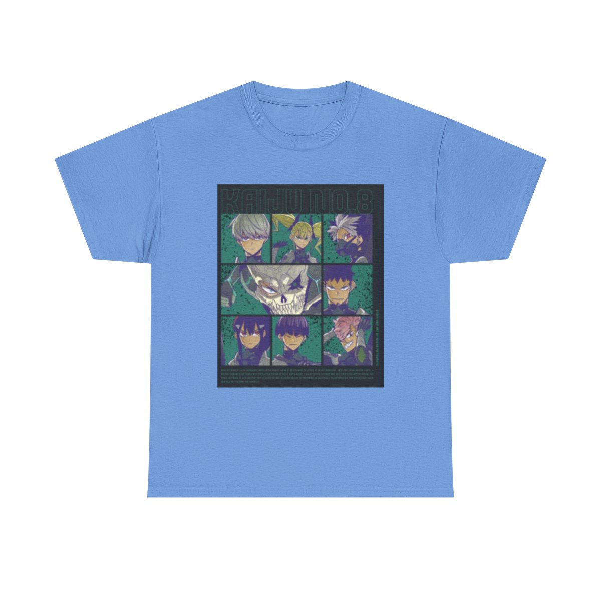 Anime Character Collage T-Shirt | Illustrated Faces Grid, Retro Neon Palette Kaiju No. 8 - alternate angle 2, merchandise