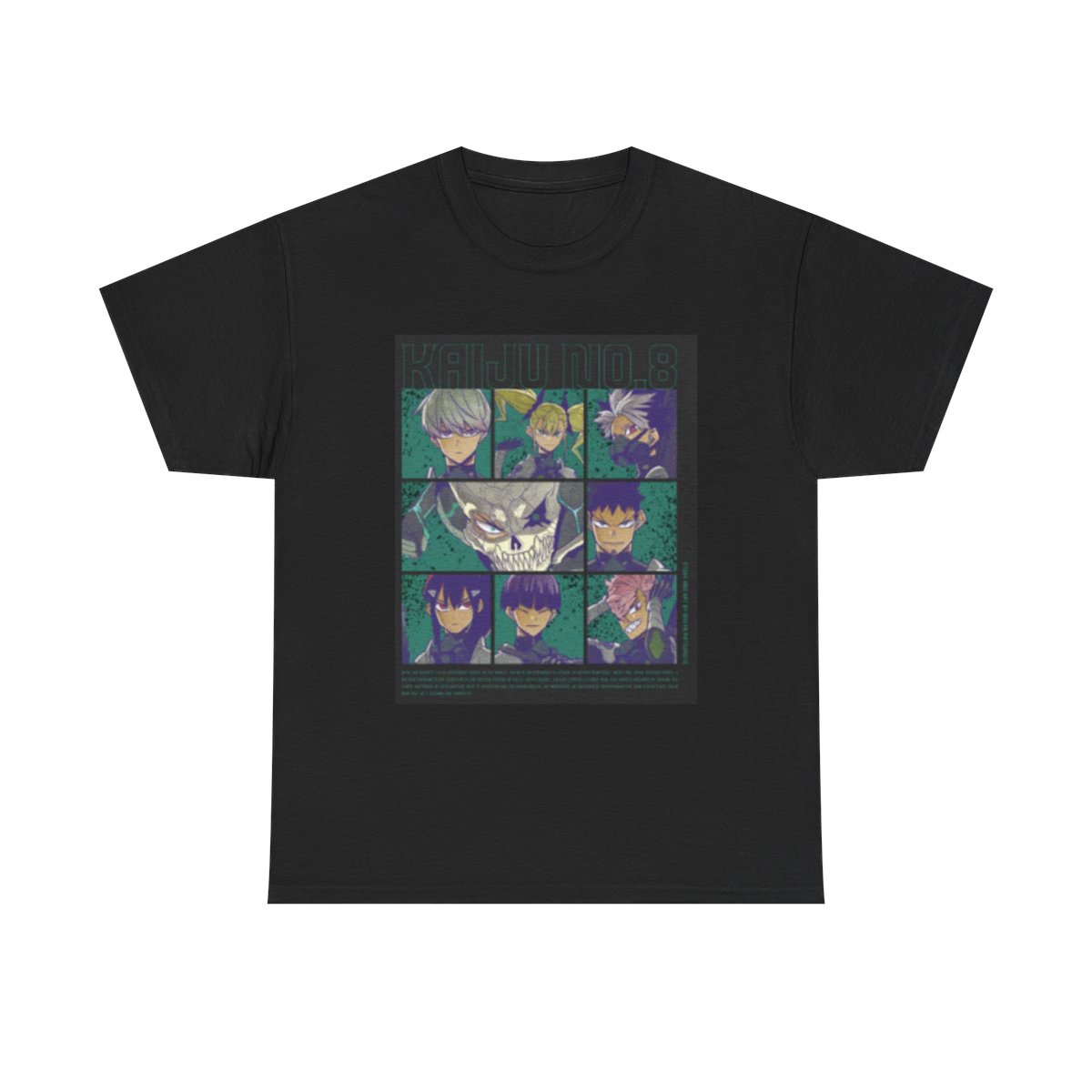 Anime Character Collage T-Shirt | Illustrated Faces Grid, Retro Neon Palette Kaiju No. 8