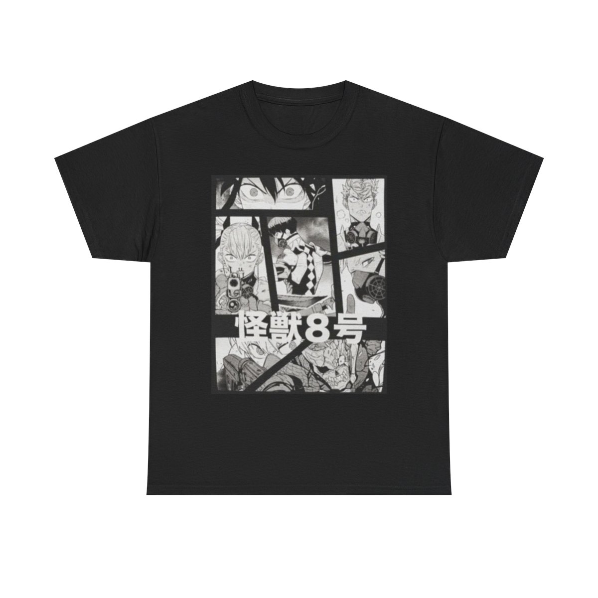 Manga Collage Tee | Anime Panels Black & White Shirt Kaiju No. 8 - alternate angle 2, merchandise
